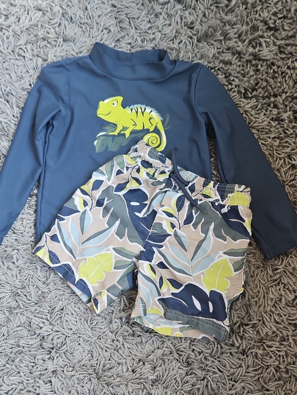 Carter's Navy Blue Rash Guard Set with Lime Green Chameleon